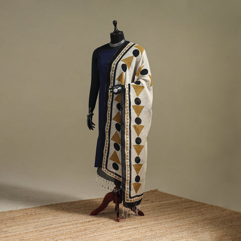 Hand natural dyed linen dupatta with tassels 09