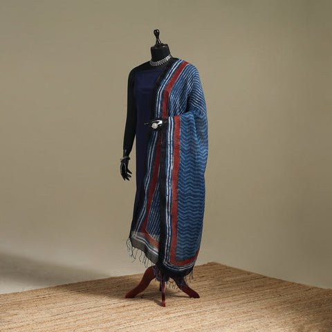 Hand natural dyed linen dupatta with tassels 11