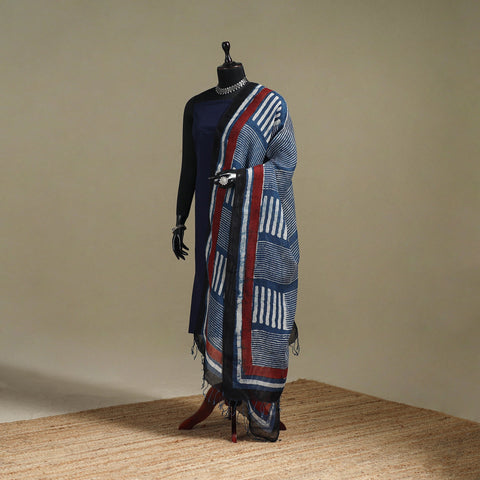 Hand natural dyed linen dupatta with tassels 13