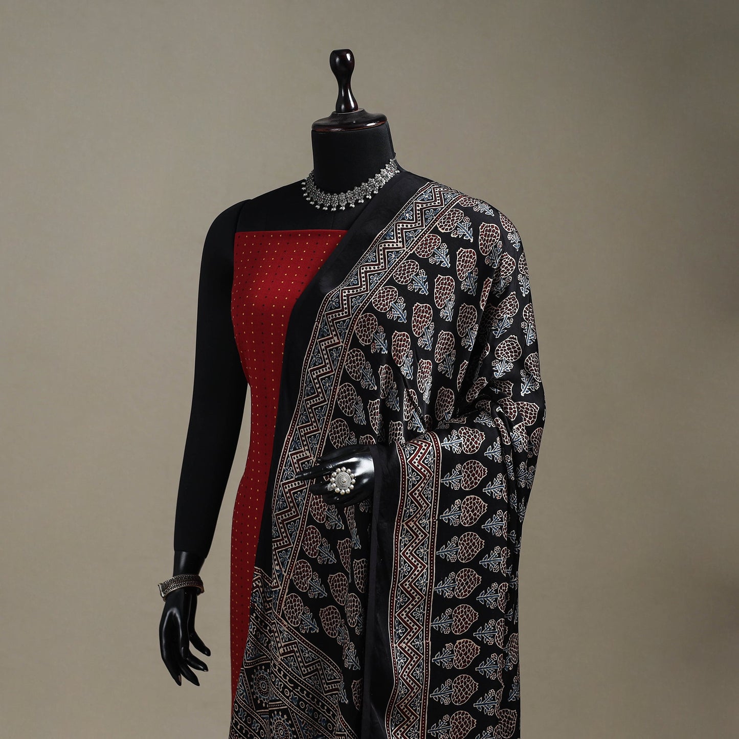 Hand natural dyed modal silk dupatta with tassels 26