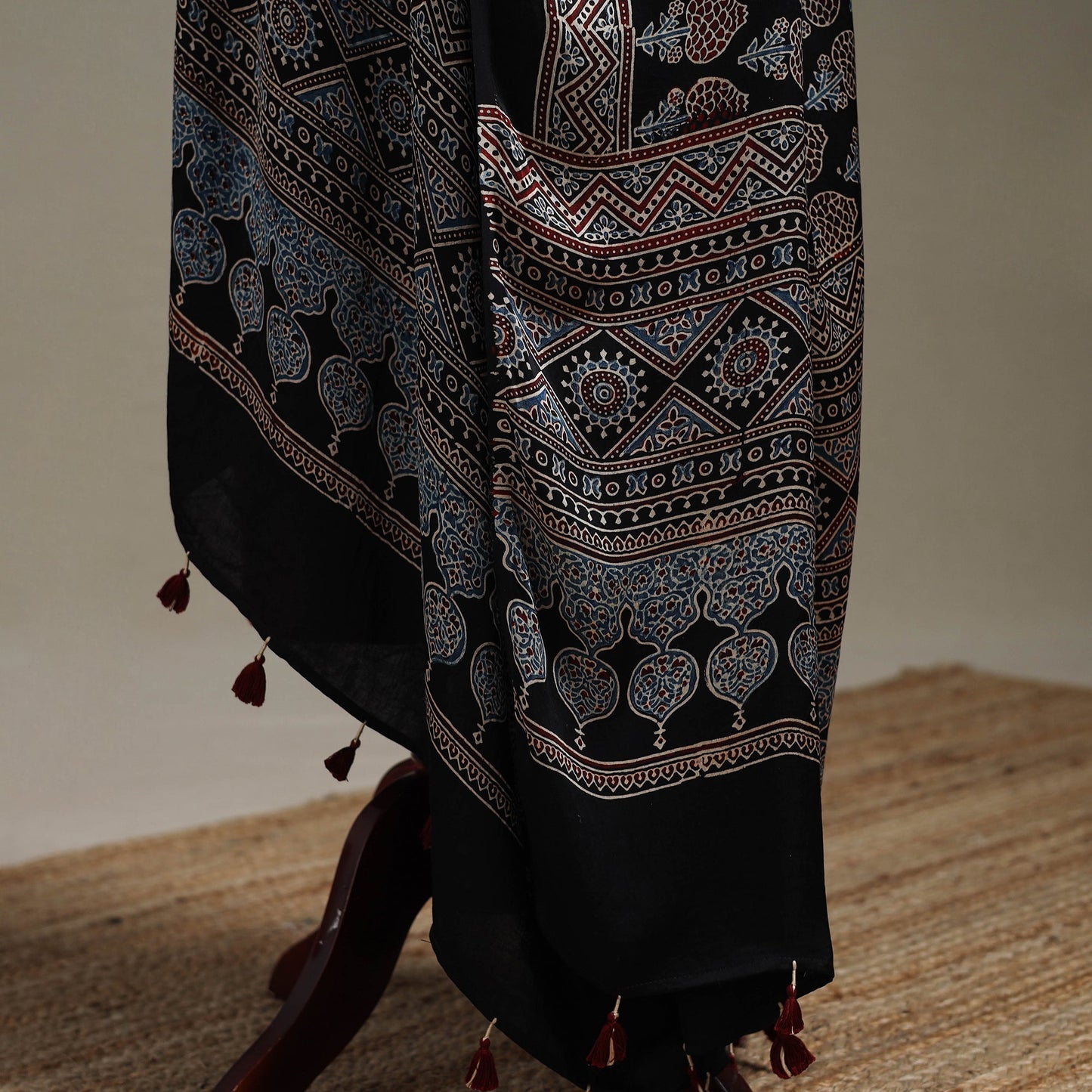 Hand natural dyed modal silk dupatta with tassels 26