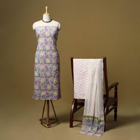 Hand sanganeri cotton 3pc unstitched dress material 05