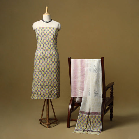 Hand sanganeri cotton 3pc unstitched dress material 08