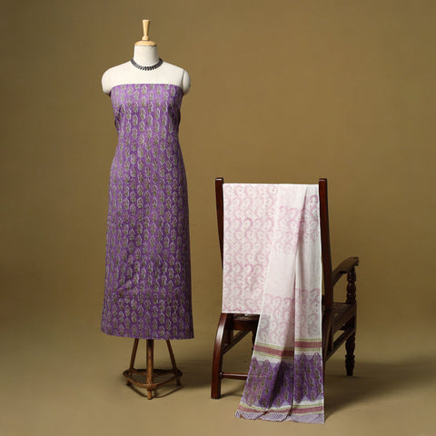 Hand sanganeri cotton 3pc unstitched dress material 11