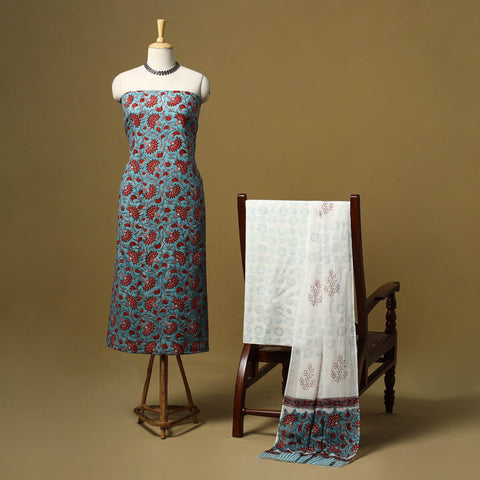 Hand sanganeri cotton 3pc unstitched dress material 12