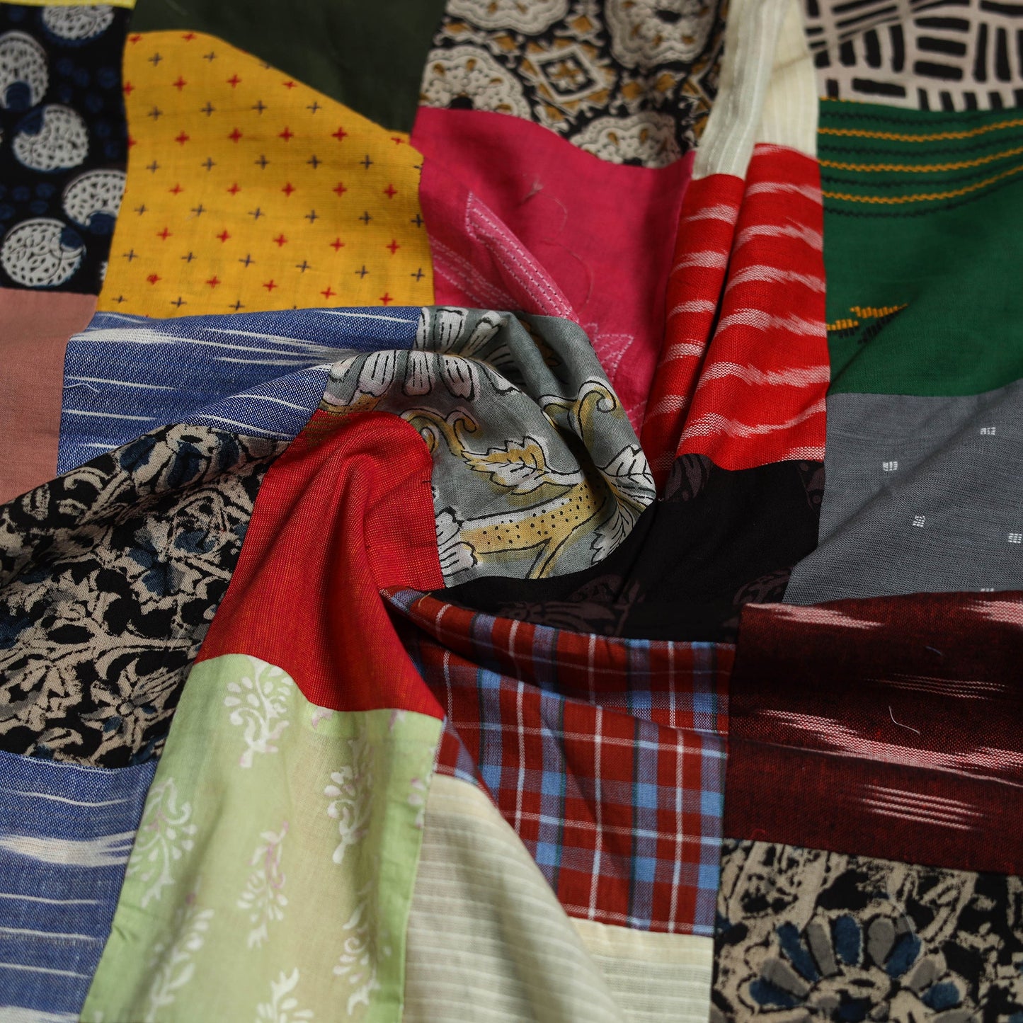 Hand-stitched mosaic cotton unstitched kurta material