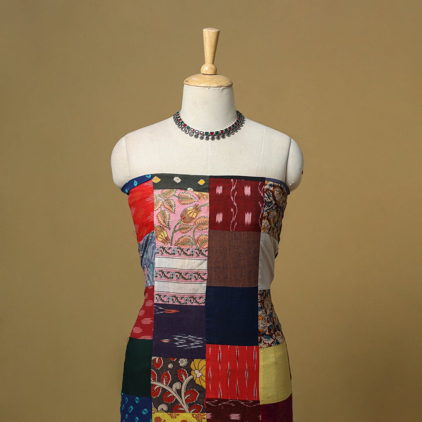 Hand-stitched mosaic cotton unstitched kurta material (3m)