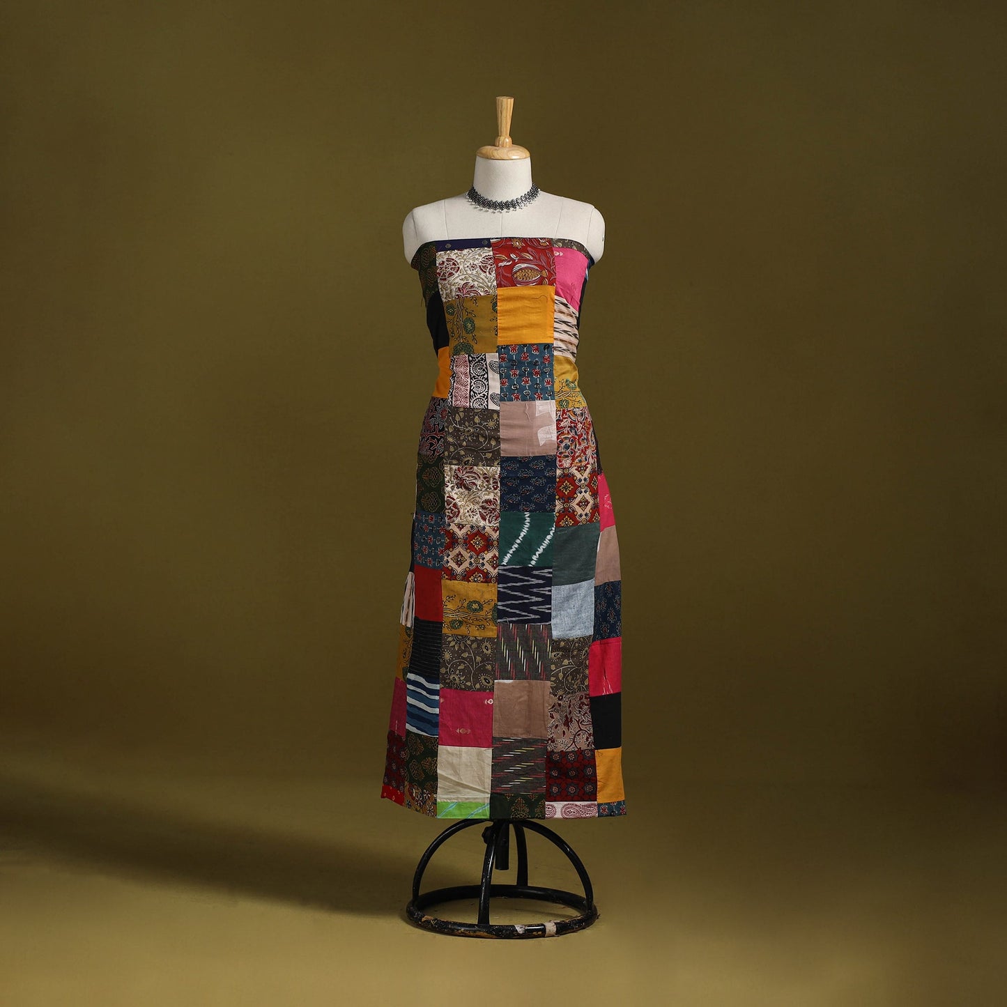 Hand-stitched mosaic cotton unstitched kurta material (3m)