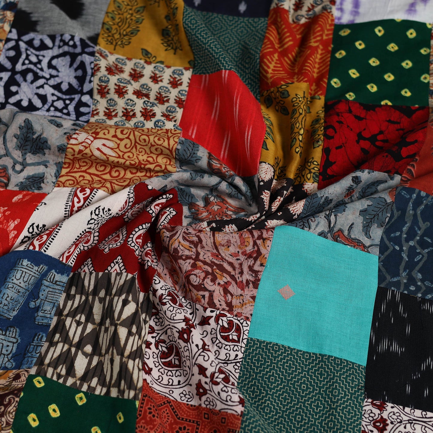 Hand-stitched mosaic cotton unstitched kurta material (3m)