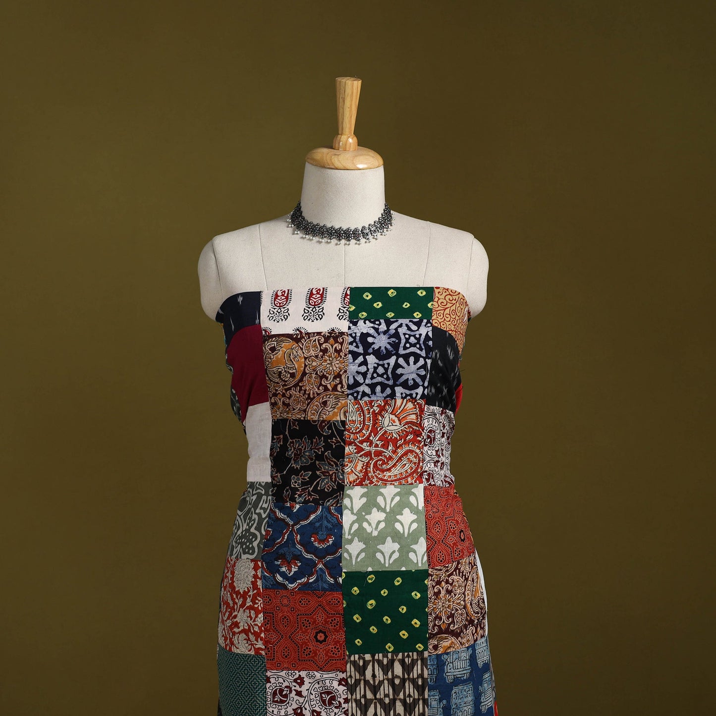 Hand-stitched mosaic cotton unstitched kurta material (3m)