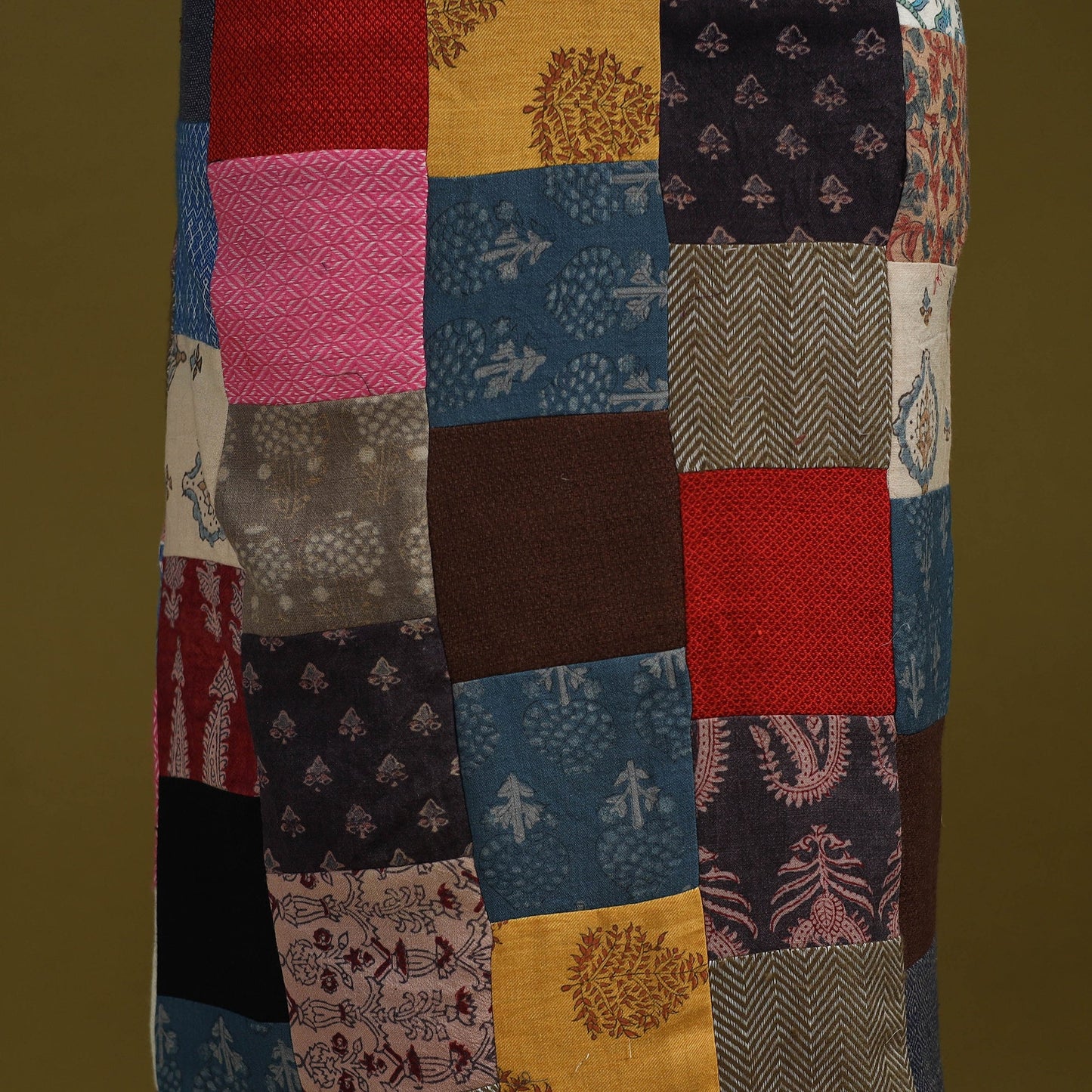 Hand-stitched mosaic woolen unstitched kurta material