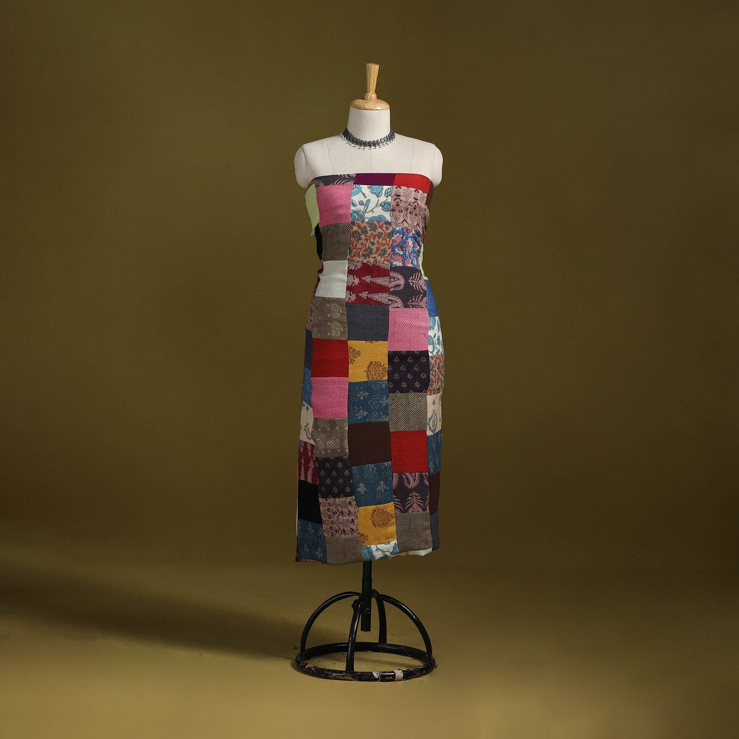 Hand-stitched mosaic woolen unstitched kurta material