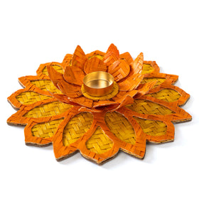 Handcrafted bamboo rangoli with lotus tea light holder