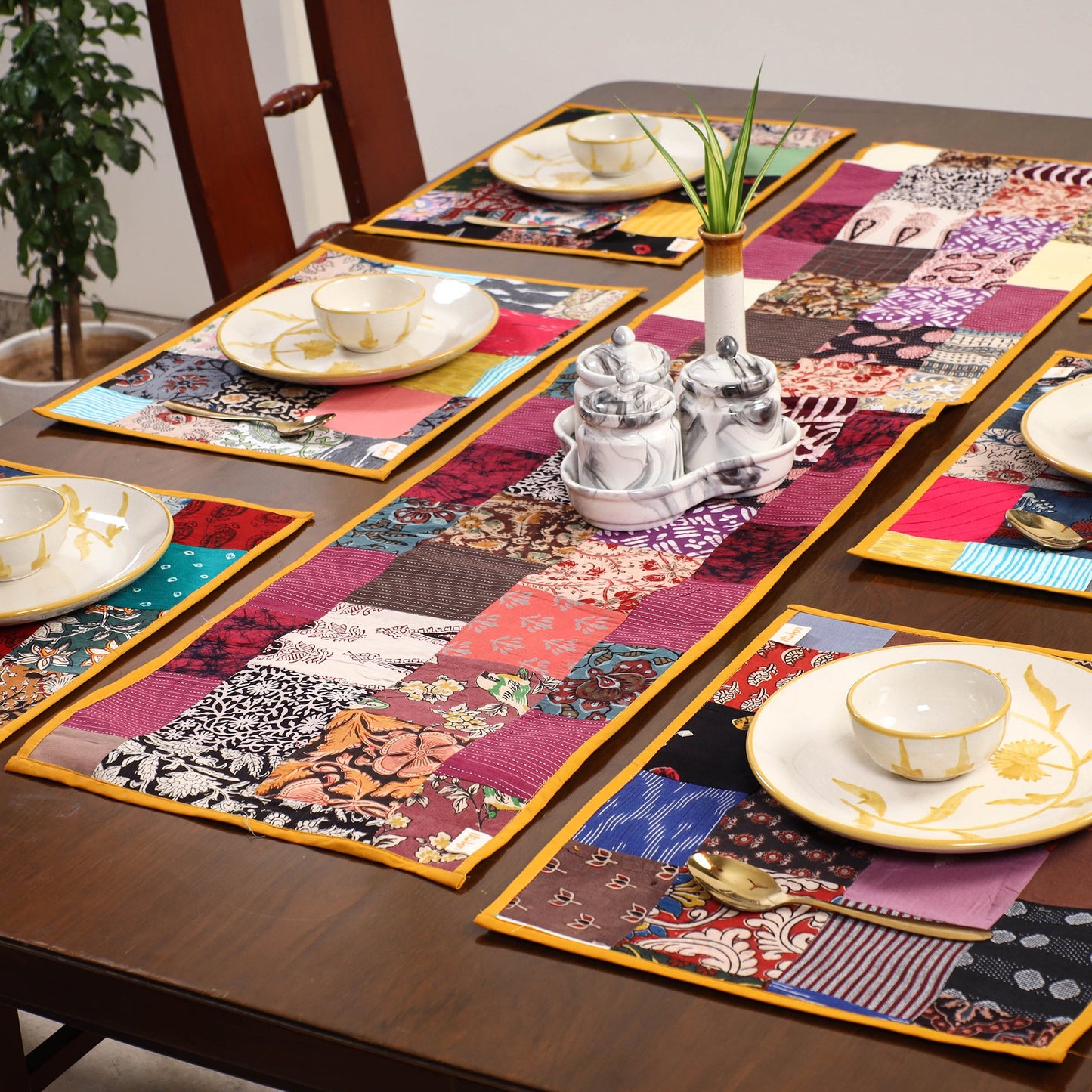 Handcrafted cotton fusion table runner set (set of 7) 35