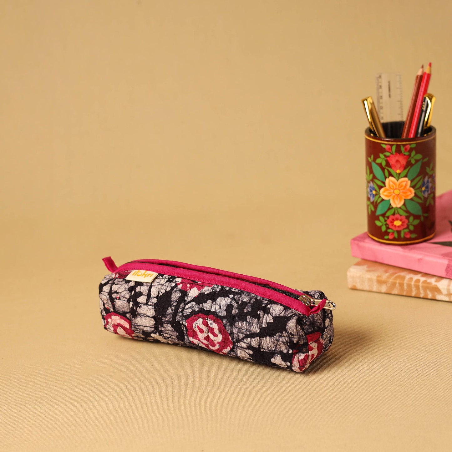 Handcrafted cotton quilted pencil pouch 11