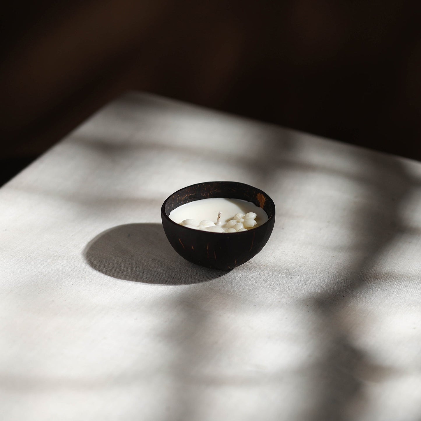 Handcrafted eco-friendly coconut shell jasmine soy scented