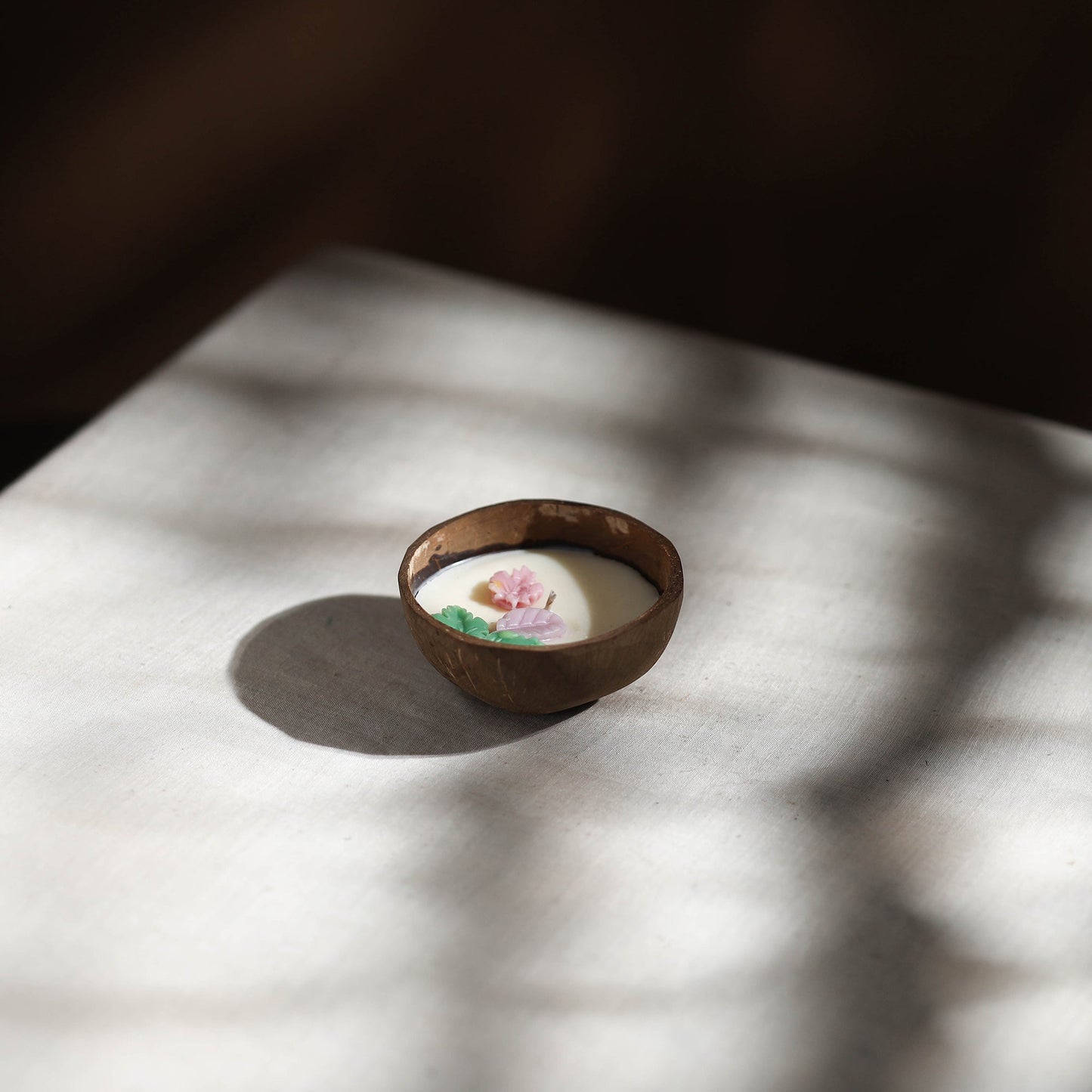 Handcrafted eco-friendly coconut shell tulasi soy scented