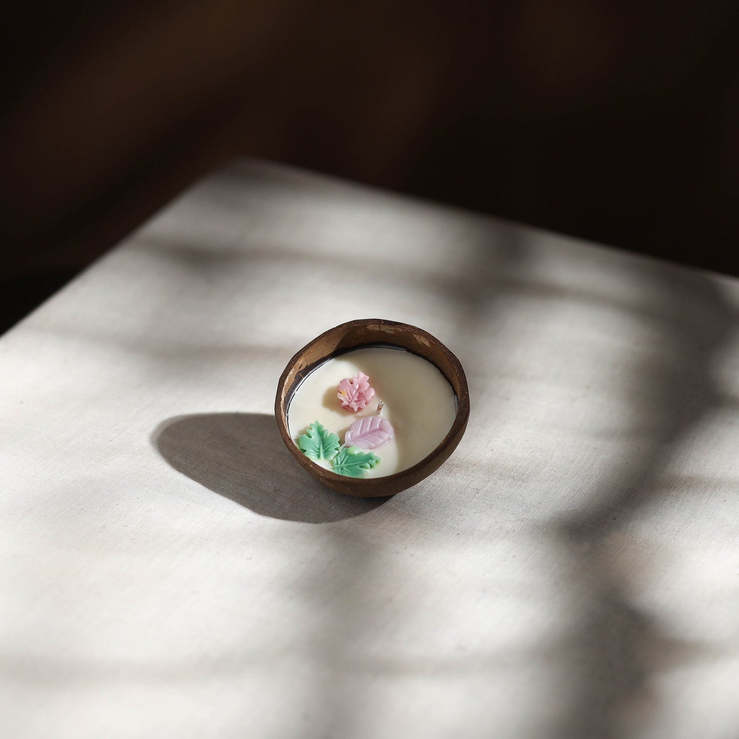 Handcrafted eco-friendly coconut shell tulasi soy scented