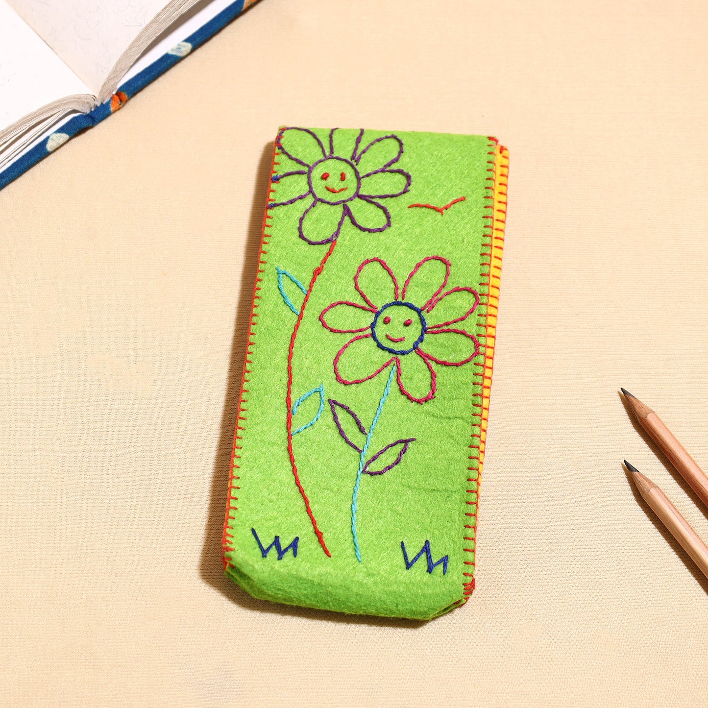  Handcrafted Embroidered Felt Pencil Pouch 