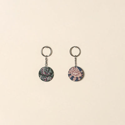 Handcrafted fabric embellished wood keychain (set of 2) 02