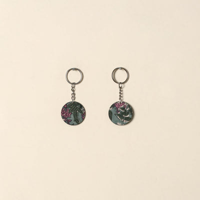 Handcrafted fabric embellished wood keychain (set of 2) 03
