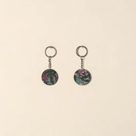 Handcrafted fabric embellished wood keychain (set of 2) 03