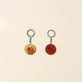 Handcrafted fabric embellished wood keychain (set of 2) 04