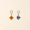 Handcrafted fabric embellished wood keychain (set of 2) 05