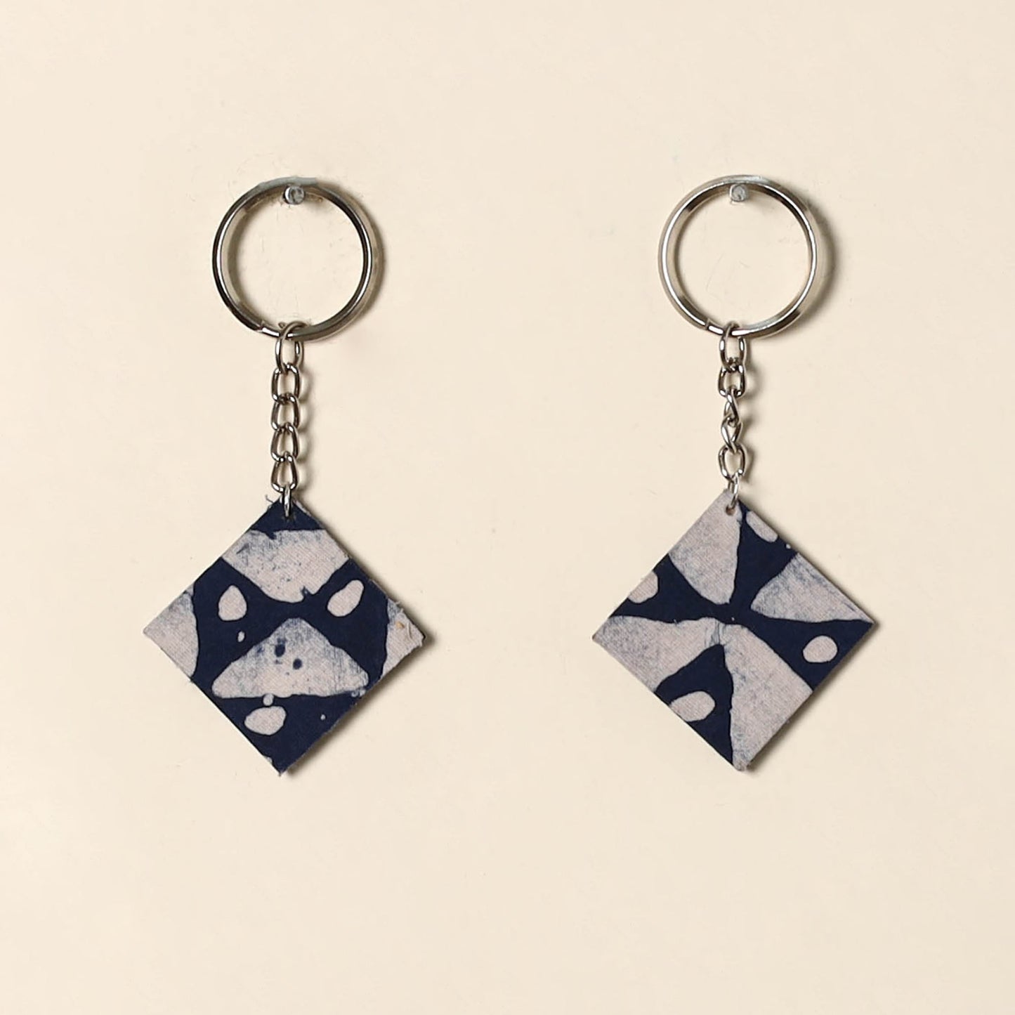 Handcrafted fabric embellished wood keychain (set of 2) 06