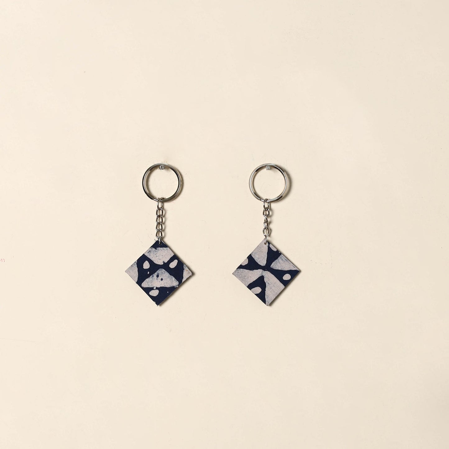 Handcrafted fabric embellished wood keychain (set of 2) 06
