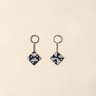 Handcrafted fabric embellished wood keychain (set of 2) 06