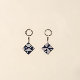 Handcrafted fabric embellished wood keychain (set of 2) 06