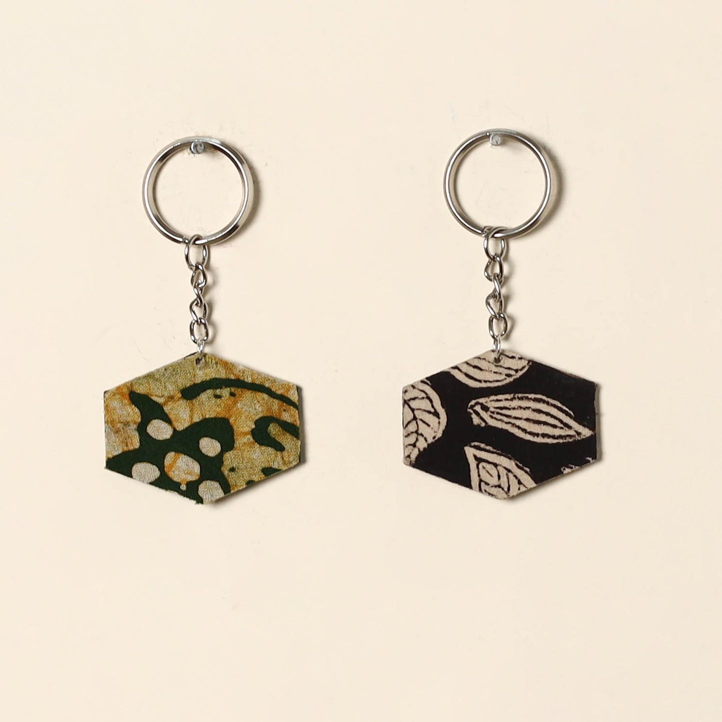 Handcrafted fabric embellished wood keychain (set of 2) 07