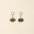 Handcrafted fabric embellished wood keychain (set of 2) 07