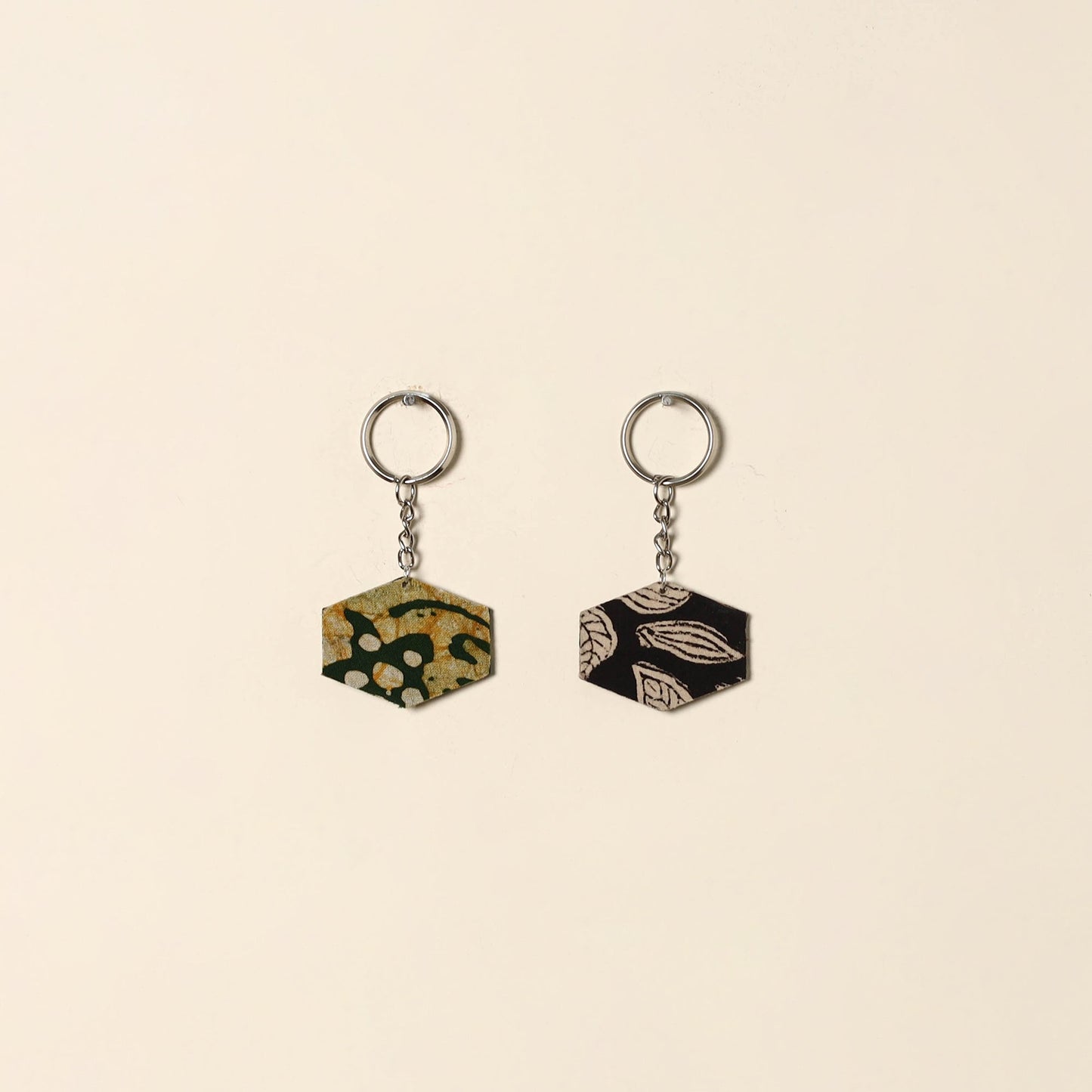 Handcrafted fabric embellished wood keychain (set of 2) 07