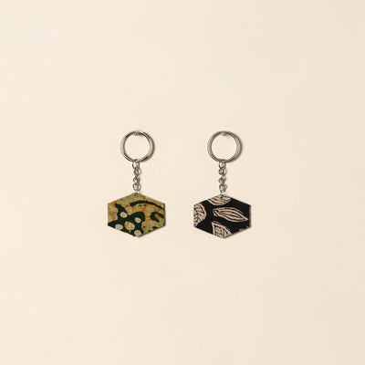 Handcrafted fabric embellished wood keychain (set of 2) 07