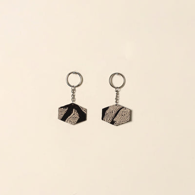 Handcrafted fabric embellished wood keychain (set of 2) 08