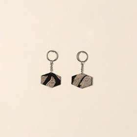 Handcrafted fabric embellished wood keychain (set of 2) 08