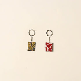Handcrafted fabric embellished wood keychain (set of 2) 09