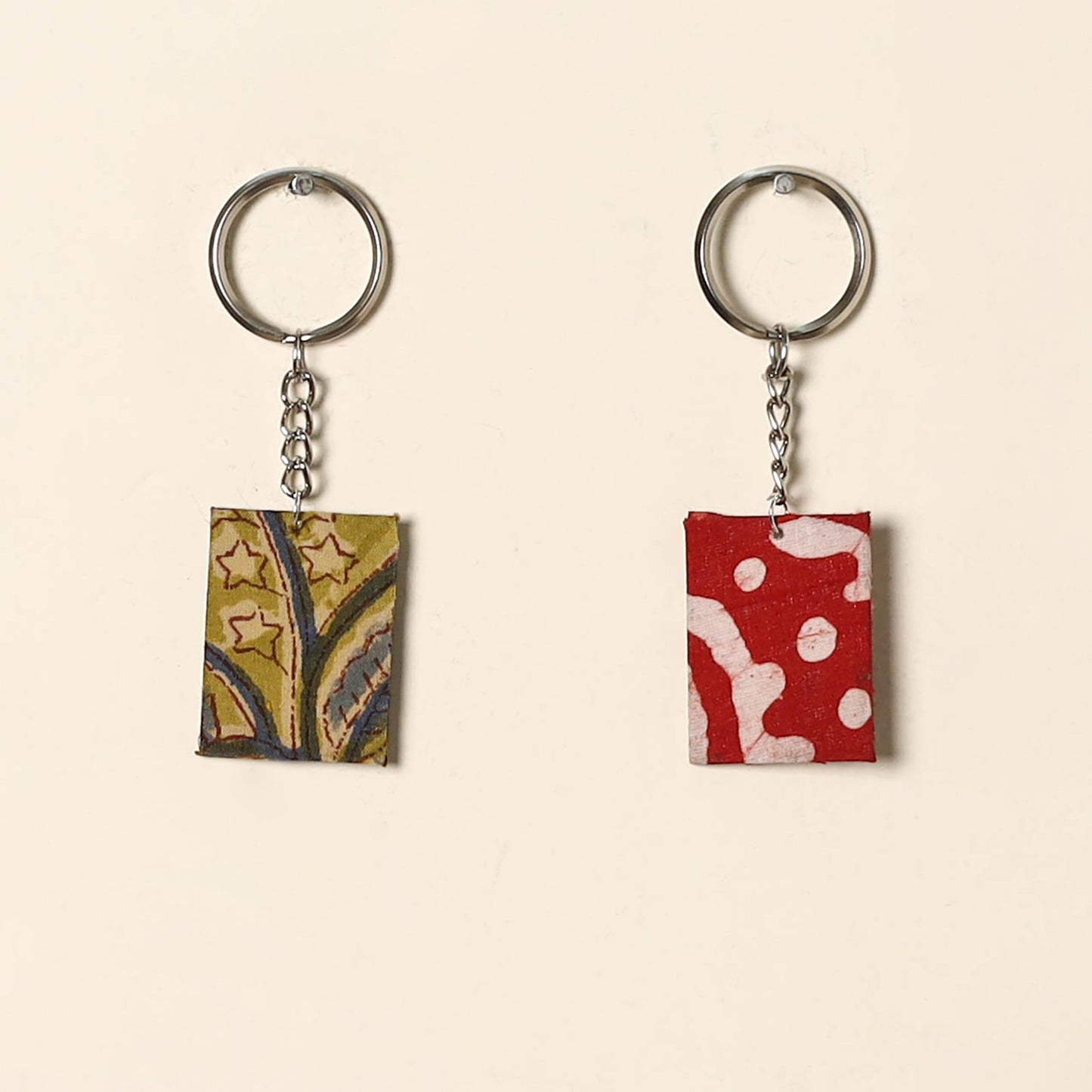 Handcrafted fabric embellished wood keychain (set of 2) 09