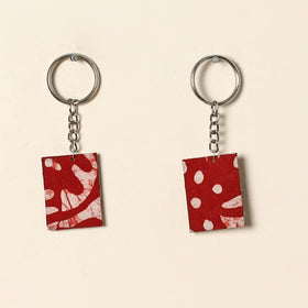 Handcrafted fabric embellished wood keychain (set of 2) 10