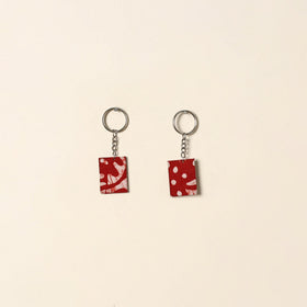 Handcrafted fabric embellished wood keychain (set of 2) 10