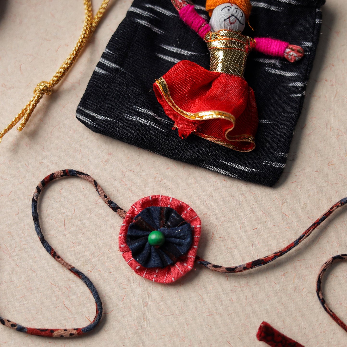  Handcrafted Flower Bead Work Fabart Rakhi 23 