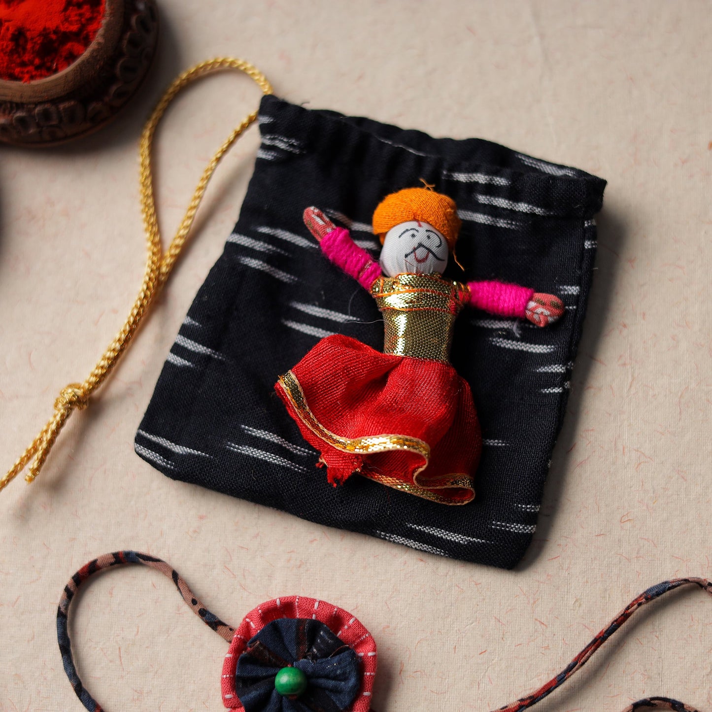  Handcrafted Flower Bead Work Fabart Rakhi 23 