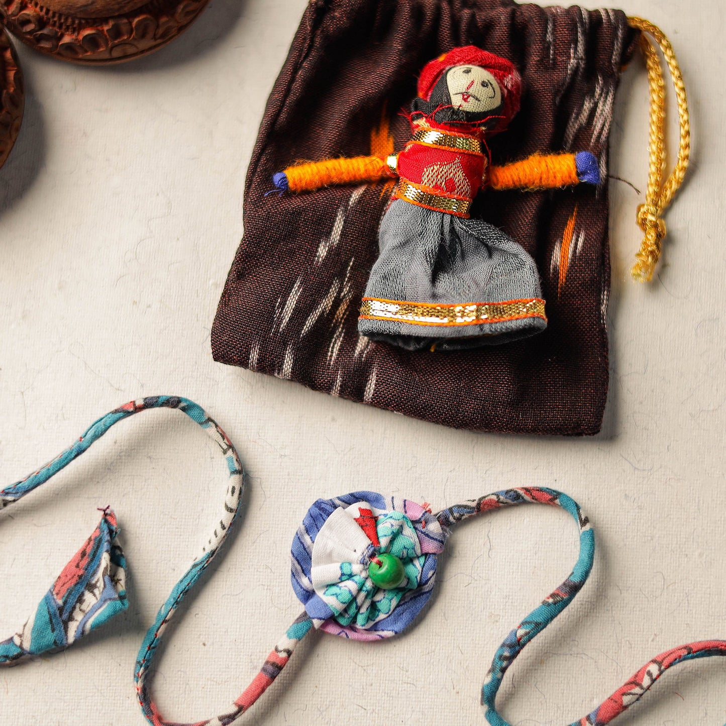  Handcrafted Flower Bead Work Fabart Rakhi 33 