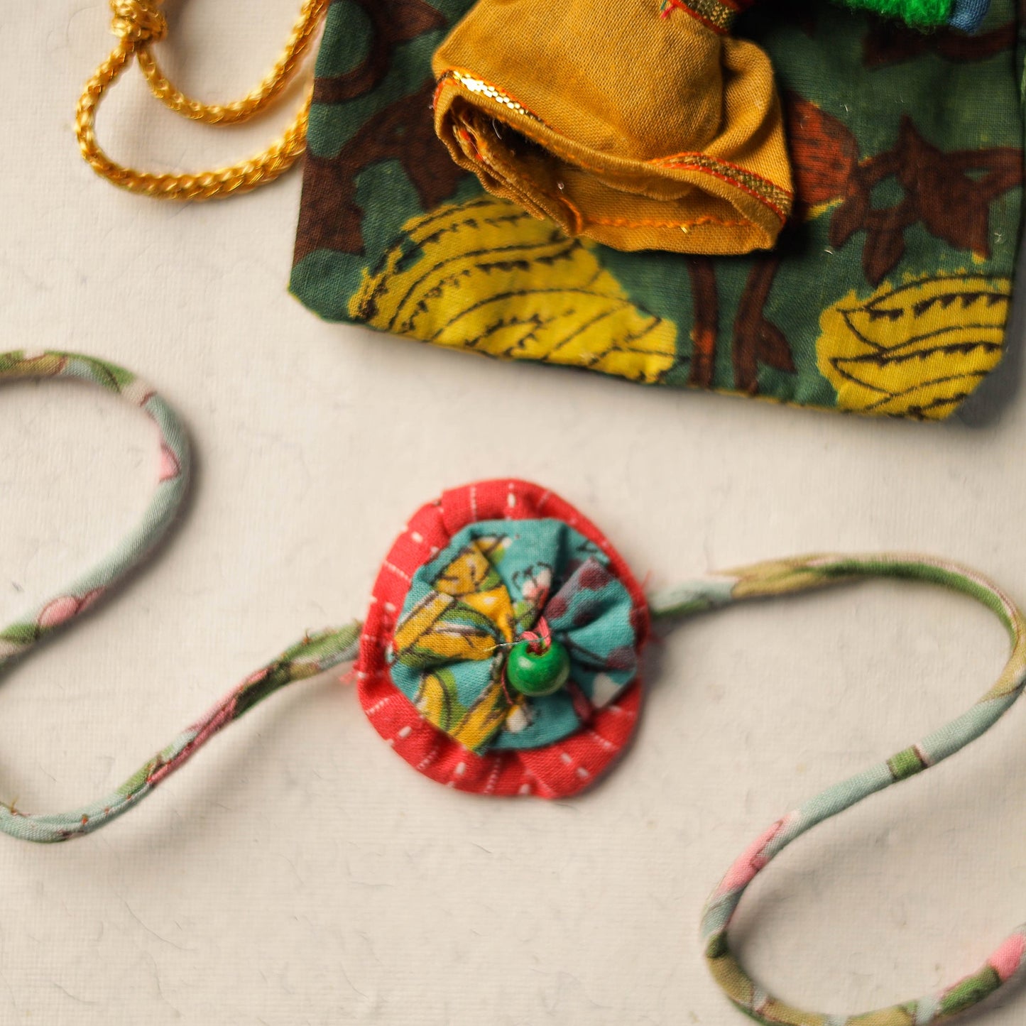  Handcrafted Flower Bead Work Fabart Rakhi 41 