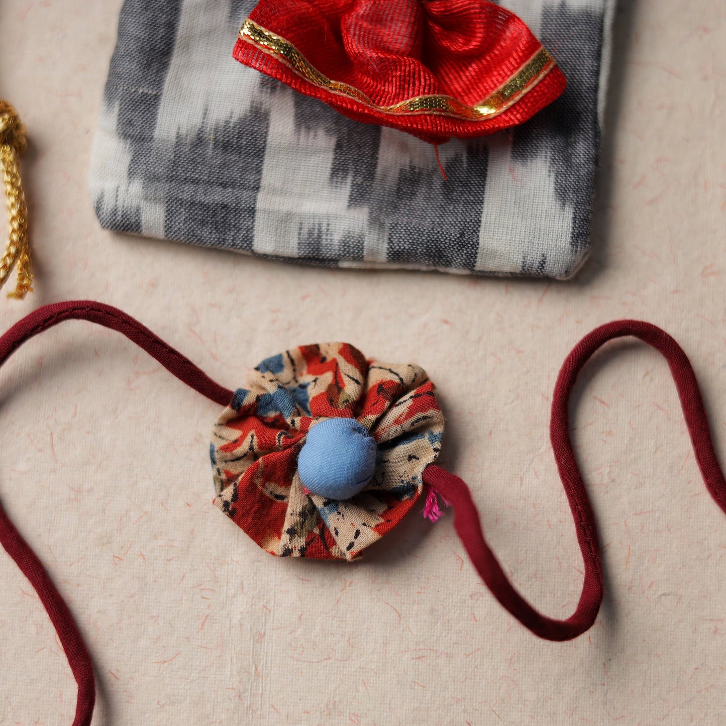  Handcrafted Flower Bead Work Fabart Rakhi 45 