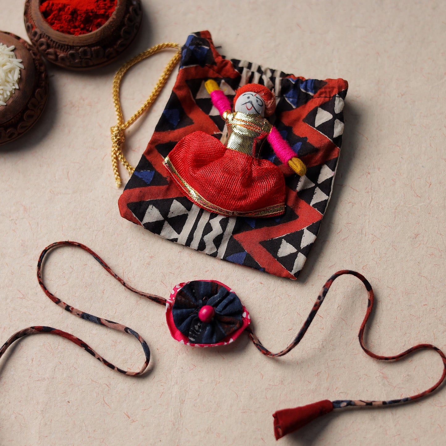  Handcrafted Flower Bead Work Fabart Rakhi 55 