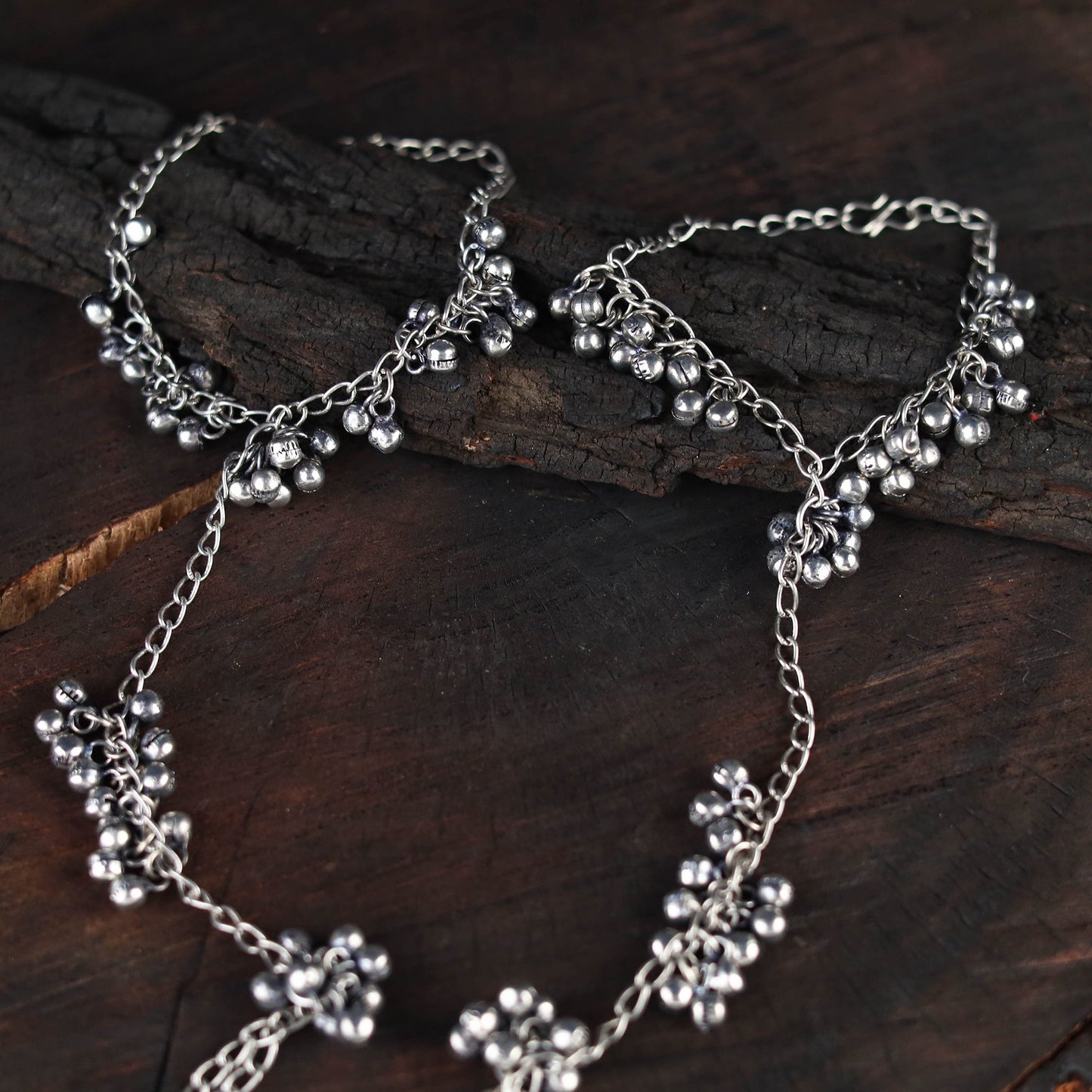 Handcrafted Ghungroo German Silver Ring Bracelet (Set of 2)