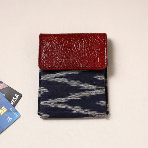 Handcrafted Ikat Fabric Card Holder with Embossed Leather Flap